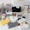 Cute plush cat-shaped pencil case in multiple colors with embroidery and zipper - White Cat / Large Capacity