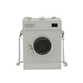 Sparkly silver camera-shaped crossbody bag with glitter finish and metal chain - Silver