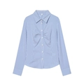 Damesoverhemd met blauw-witte strepen, slanke pasvorm en geplooid detail aan de voorkant - XS / Blauw Gestreept