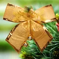 Large 64cm gold Christmas bow decoration with pine needles, golden berries and festive bells - Bow-05-Large