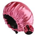 Adjustable pink and black satin bonnet hair cap with elastic band for sleeping - Adjustable / Dusky Red + Black