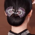 Pince à cheveux paon élégante avec cristaux violets et roses pour chignon - Or Violet