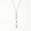 Bohemian Y-shaped silver necklace featuring colorful irregular natural stone beads - Silver Style (PD1789)