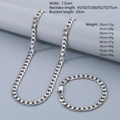 Men's 7.5mm silver stainless steel NK curb chain necklace and bracelet jewelry set - 7.5mm Steel Silver Beveled Figaro 1-1