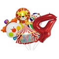 Set palloncini circo con numero 4 rosso, tendone da circo, palloncini leone e clown - Set a Tema Circo (Numero Quattro)