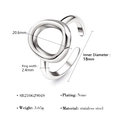 Geometrischer hohler offener Ring aus Edelstahl in Silber mit 18 mm Innendurchmesser - 18mm Innendurchmesser/2.4mm Ringbreite / Silber (Geometrischer Kreis)