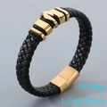 Bracciale da uomo in pelle nera intrecciata con chiusura magnetica dorata - Oro (KB205306-JR)
