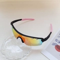 Kids sports sunglasses with colorful iridescent lenses and black matte frames - Black Frame Pink Mirror