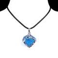 Sky blue crystal cube pendant with silver metal edging on a black braided cord necklace - Blue (Silver)