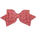 Pink glitter bow hair clip with shimmering fabric for stylish ponytails and buns - Watermelon red