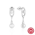 Elegante 925 zilveren oorbellen met witte parels en fonkelende zirkonia accenten - Saturnusring Hangoorparel Stijl / Zilver