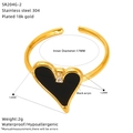 Detailed view of black heart ring with size markings and 18k gold plating details - Heart Style (SR204G-2) / Black