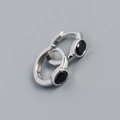 Minimalist S925 sterling silver hoop earrings featuring oval black zircon stones - White Gold (black Zircon)