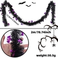 Halloween tinsel garland featuring black metallic fringe and purple glitter bats - Black with Rose Red Bat