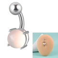 14G stainless steel belly button ring with light pink translucent round stone inlay - 1.6x10x5x8mm / Transparent Gradient Orange