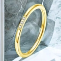 Polished 18K gold stainless steel ring with three sparkling inset diamonds - US 5 / 3-Stone Style (1mm) / Gold