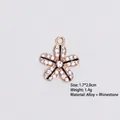 Elegant five-petal flower alloy pendant with white rhinestones and black outlines - Style 3 Flower / Gold