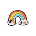 Cartoon enamel pin featuring two cats with a rainbow bridge on a white background - Rainbow Double Cat Heads Style (QHXZ456)