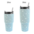 Sparkling light blue rhinestone vacuum tumblers in 20oz and 30oz sizes with straws - 600ml (20oz) / Blue