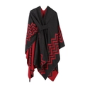 Double-sided dark grey and black knitted shawl with red zigzag patterns and lining - Herringbone-Black Red