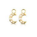 Detail of golden moon-shaped earring charms with inlaid pearls for DIY jewelry making - Model K [Pearl Moon]