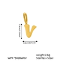 Minimalist gold stainless steel letter V pendant charm with size dimensions and weight - Letter V