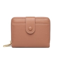 Pink litchi texture leather wallet for women with snap closure and gold zipper - Pink
