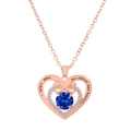 Collier cœur en or rose avec saphir bleu et gravure I love you sur pendentif - Style Bleu (K-751)