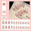 Pink cat eye press-on nails with 3D floral accents and French gold edges, style Z976 - Z976 Sparkling Carving