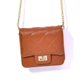 Brown quilted chain shoulder bag with classic diamond pattern and gold-tone turn-lock clasp - Brown