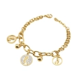 18K gold plated stainless steel chunky chain bracelet with charms and crystals - Figure Relief Ball Style (275)