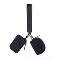 Black leopard print nylon wristlet wallet with detachable strap and metal carabiner - Black Leopard/Black Leopard