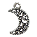 Vintage silver alloy moon pendant with hollow patterns for DIY jewelry making - Hollow Small Moon 12x18mm / Antique Silver