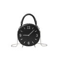 Unique 2024 trendy clock-shaped handbag in black PU leather with silver chain strap - Black