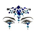Blue and silver face jewel sticker with intricate forehead and teardrop eye patterns - HF-051 Blue Silver