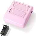 Pink high power nail dust collector with honeycomb vent and AC adapter in a white background - BM858-9-Pink-US Plug