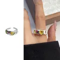 925 sterling silver open ring with colorful heart-shaped zircons in a wavy design - Size 8 Adjustable / 103 Colorful Zircon
