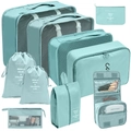 9-piece mint green travel organizer set with mesh nylon bags for luggage packing - Toiletry & Cosmetic 10-Piece Set / Lake Blue