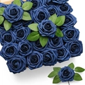 Artificial foam PE roses in blue with green leaves for home decor and gift box - Dyed Deep Blue