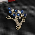 Elegant deer brooch with cat eye stones and rhinestones for Christmas coats - Blue Deer