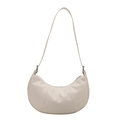 Minimalist cream white crescent shoulder bag with lychee texture and fine stitching detail - White
