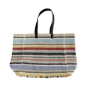 Grand sac fourre-tout en paille à rayures arc-en-ciel avec anses en cuir noir - Rayé Coloré (Avec Doublure)
