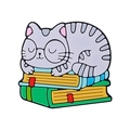 Cartoon grey cat sleeping on colorful books enamel pin for DIY pacifier chain - Cat Sleeping on Books / Gray