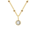 Minimalist gold beaded necklace with a round clear gemstone bezel pendant for women - April White - Gold