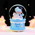Blue unicorn music box snow globe with Sweet Stars base and decorative bow accent - 8522 Blue Base / Large 100 Snow+Light+Music