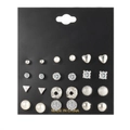 EJ18425-Silver 12 Pairs-Classic Pearl Zirconia Studs