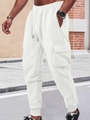 Detailed close-up of men's white waffle texture joggers with cargo side pockets and drawstring - S / White