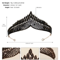 Detail showing dimensions and material specifications for the black rhinestone tiara - J3086 Black Gold