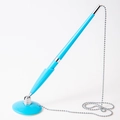 Blue desktop reception pen with a silver metal chain and round adhesive base - Blue
