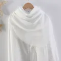 Solid white linen-cotton blend scarf with natural crinkled texture and frayed edges - White